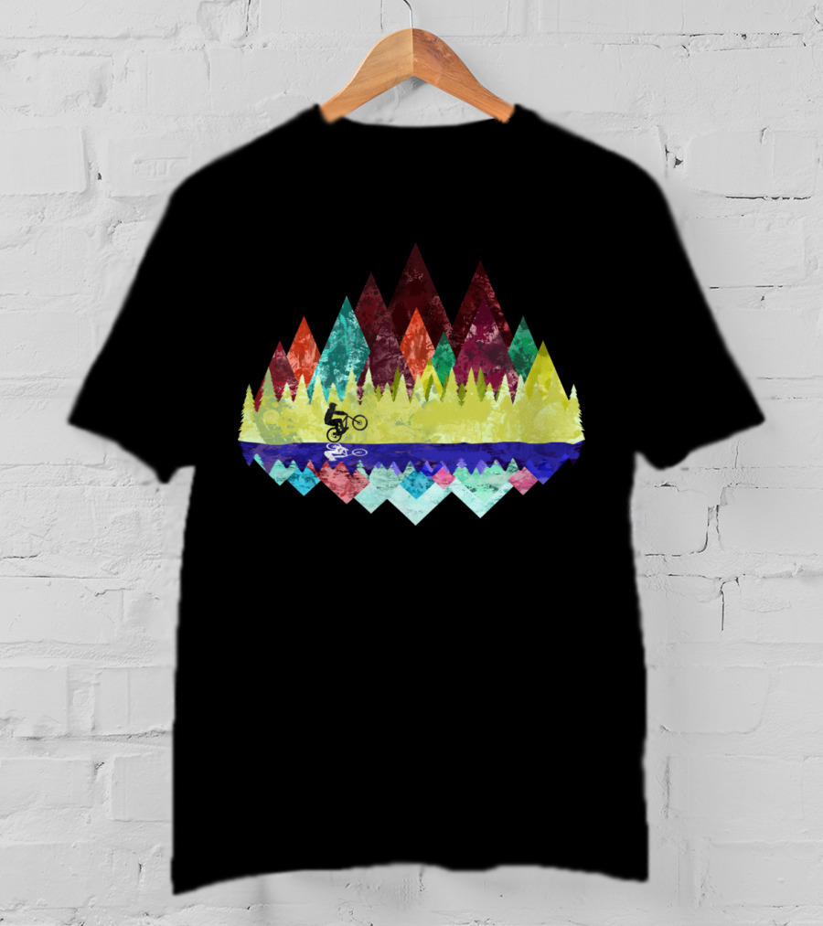 MTB Aqua Trails Mountain Biking Through Colorful Forest Reflections T-Shirt