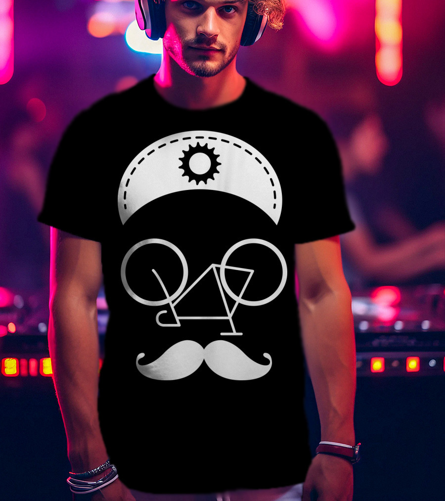 Bicycle Mustache Face Helmet Gear T-Shirt