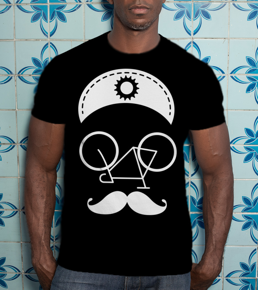 Bicycle Mustache Face Helmet Gear T-Shirt