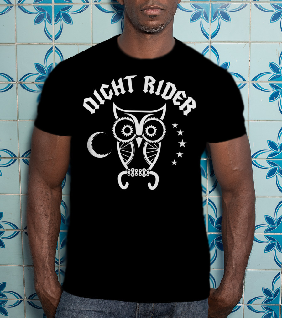 Night Rider Owl Gears And Stars Moon T-Shirt