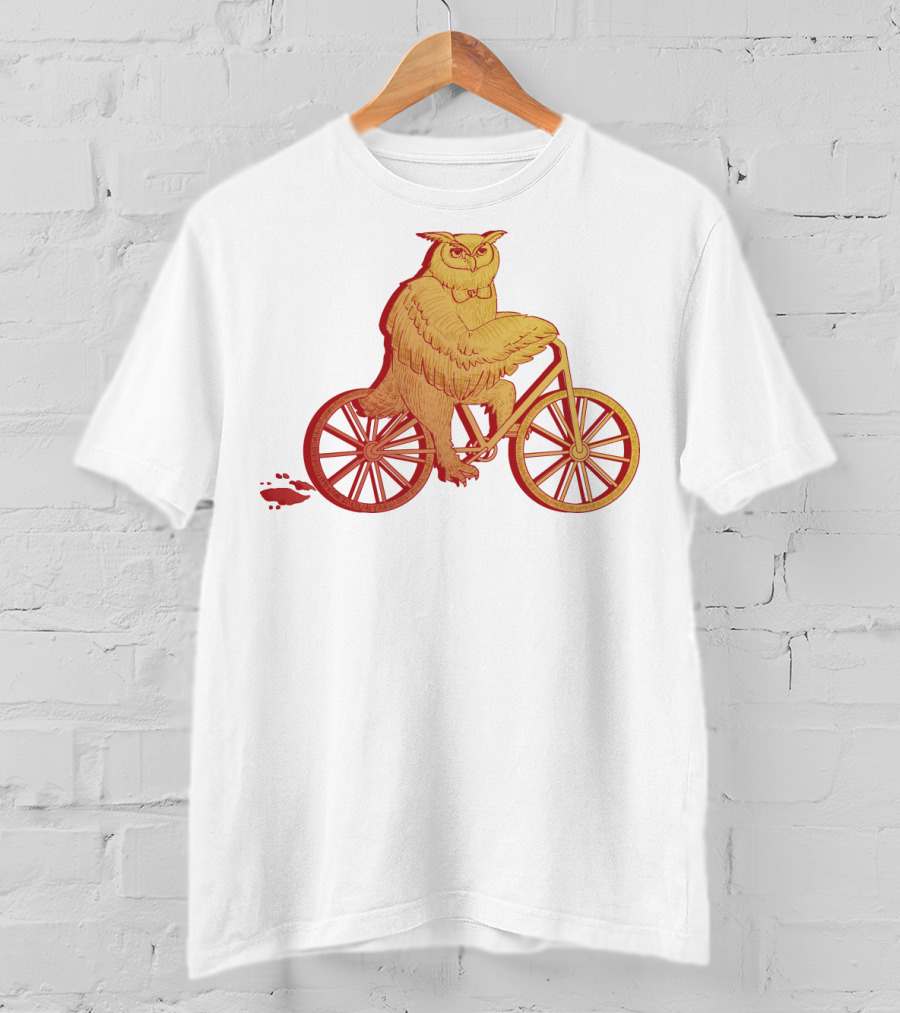 Owl Riding Bicycle With Orange Wheels T-Shirt