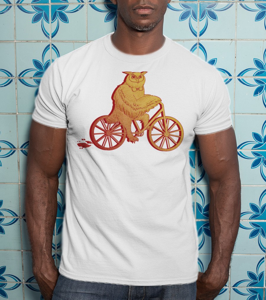 Owl Riding Bicycle With Orange Wheels T-Shirt