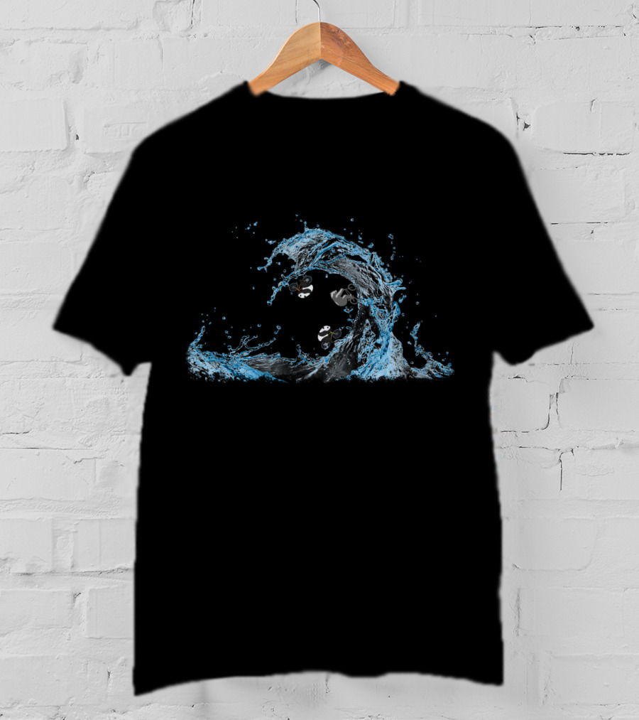 Panda Cycling In Ocean Waves T-Shirt