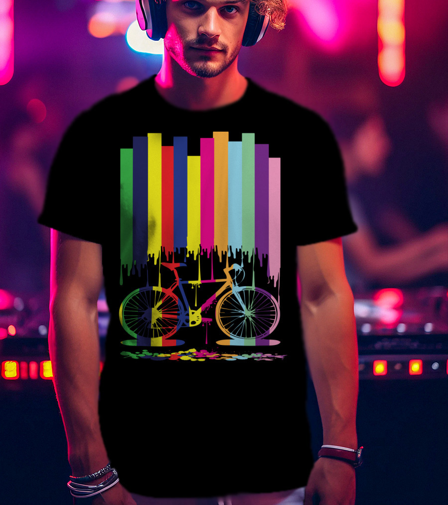Rainbow Bicycle Dripping Paint Stripes T-Shirt