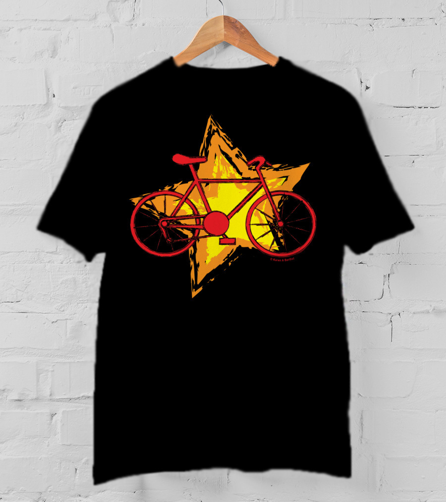 Red Bike On Yellow Star Background T-Shirt