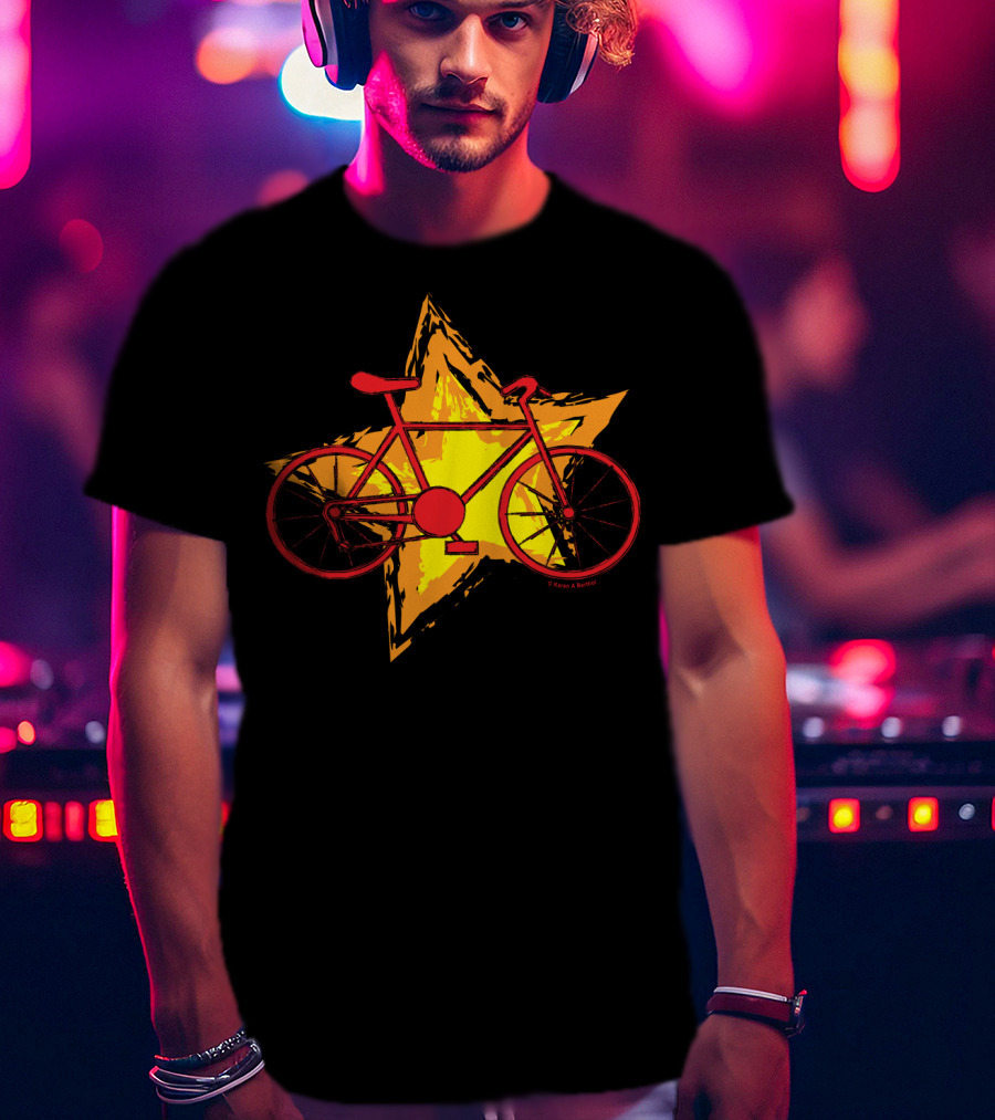 Red Bike On Yellow Star Background T-Shirt