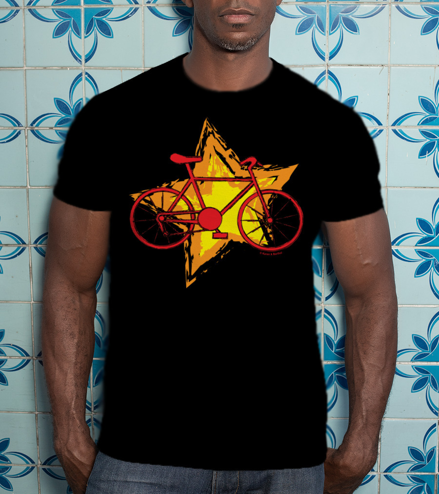 Red Bike On Yellow Star Background T-Shirt