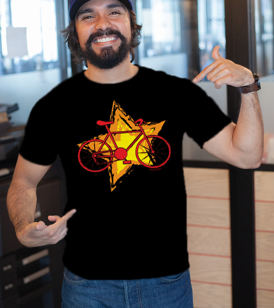 Red Bike On Yellow Star Background T-Shirt