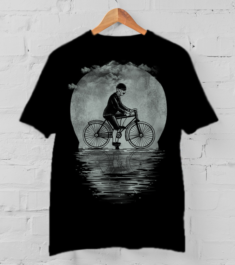 Ride Hard Or Die Young Bicycle Rider Reflecting On Water Under Cloudy Sky T-Shirt