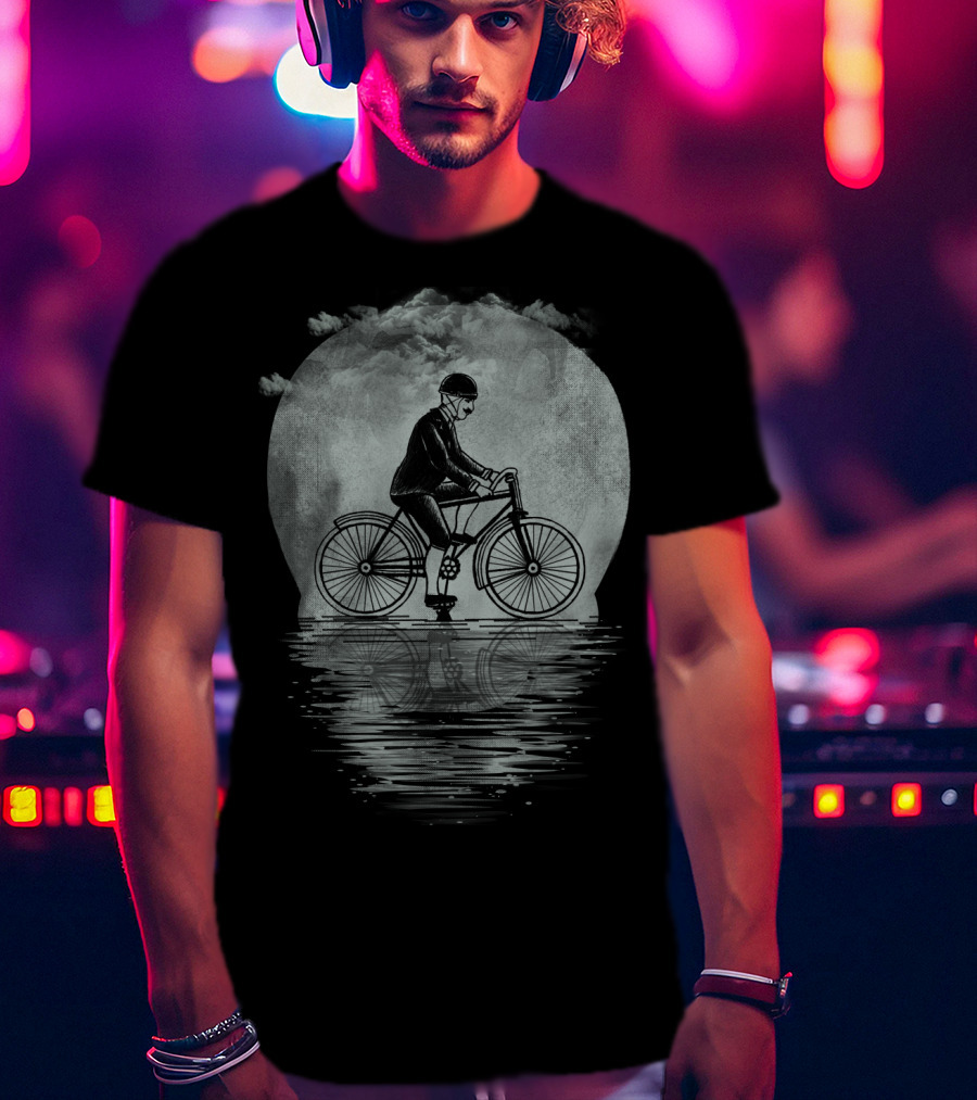 Ride Hard Or Die Young Bicycle Rider Reflecting On Water Under Cloudy Sky T-Shirt