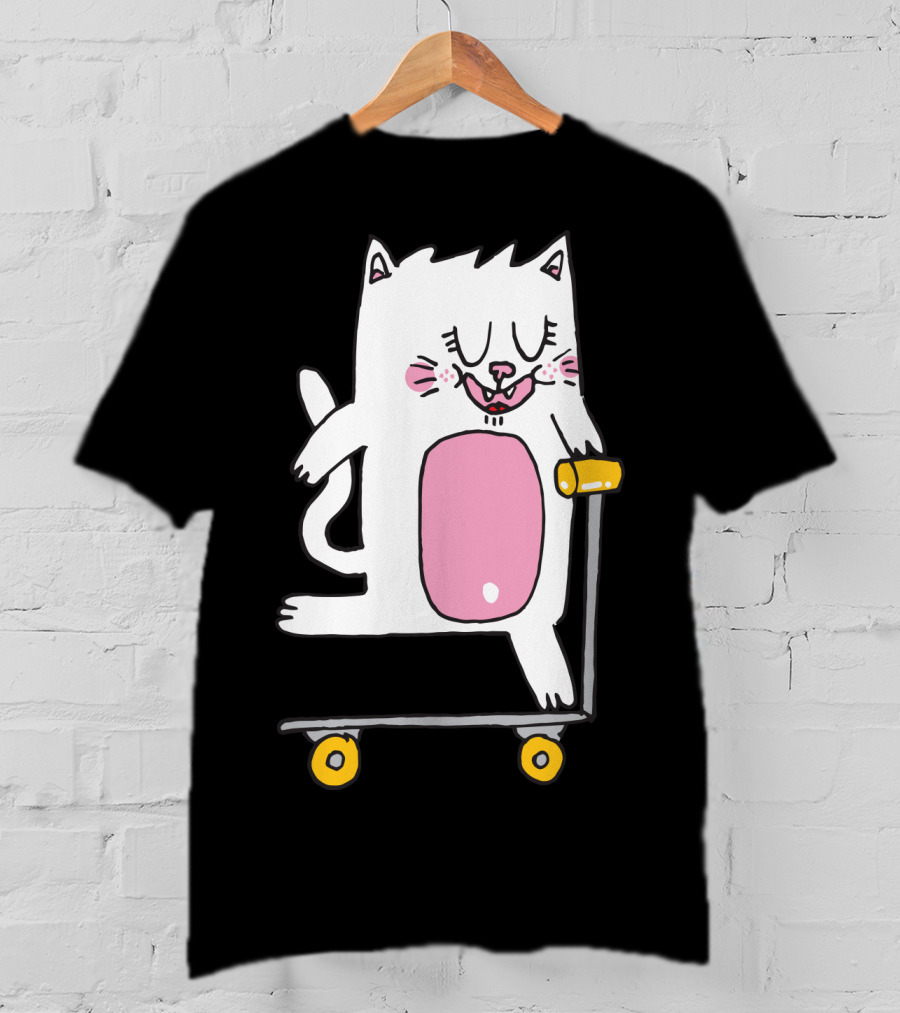 Riding The Scooter With Happy White Cat T-Shirt
