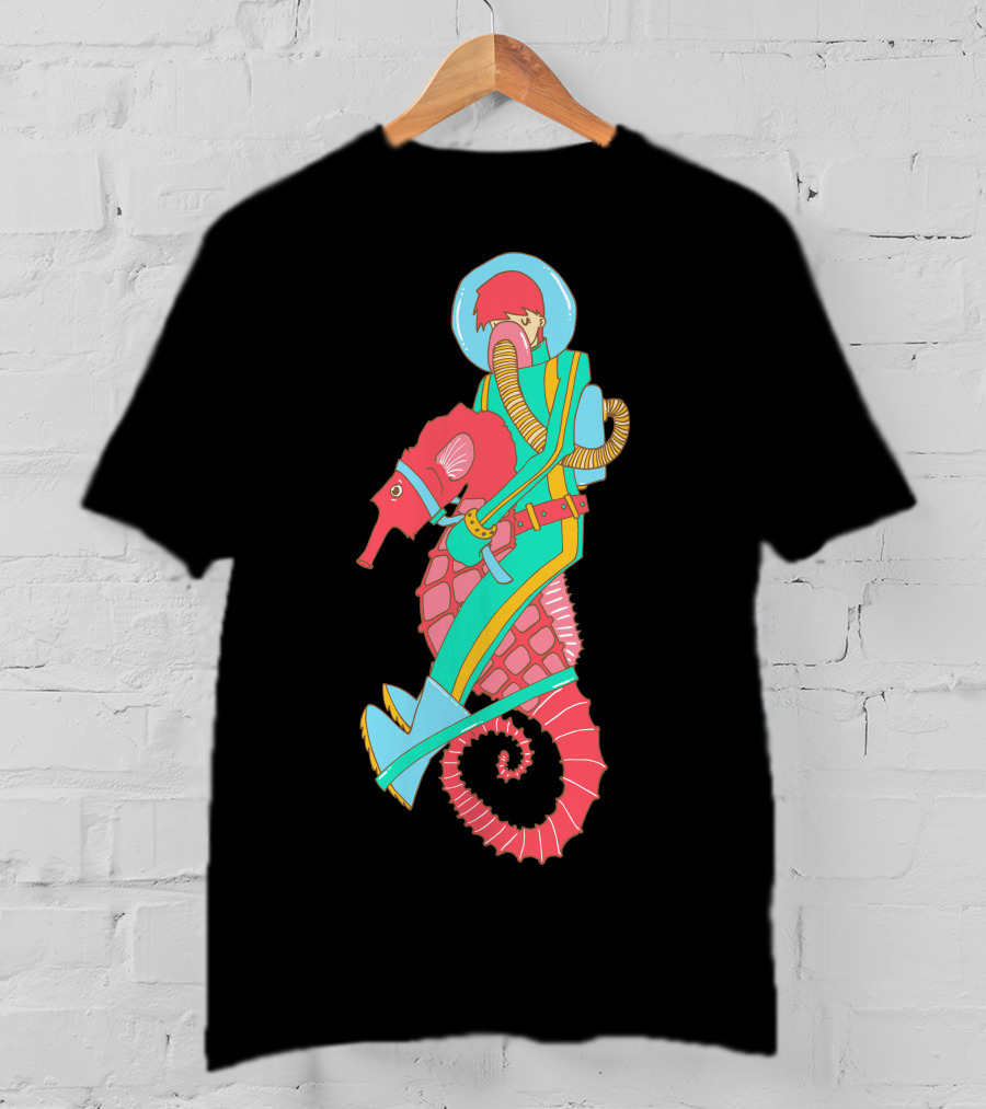 Riding The Seahorse Aqua Spacesuit Adventure T-Shirt