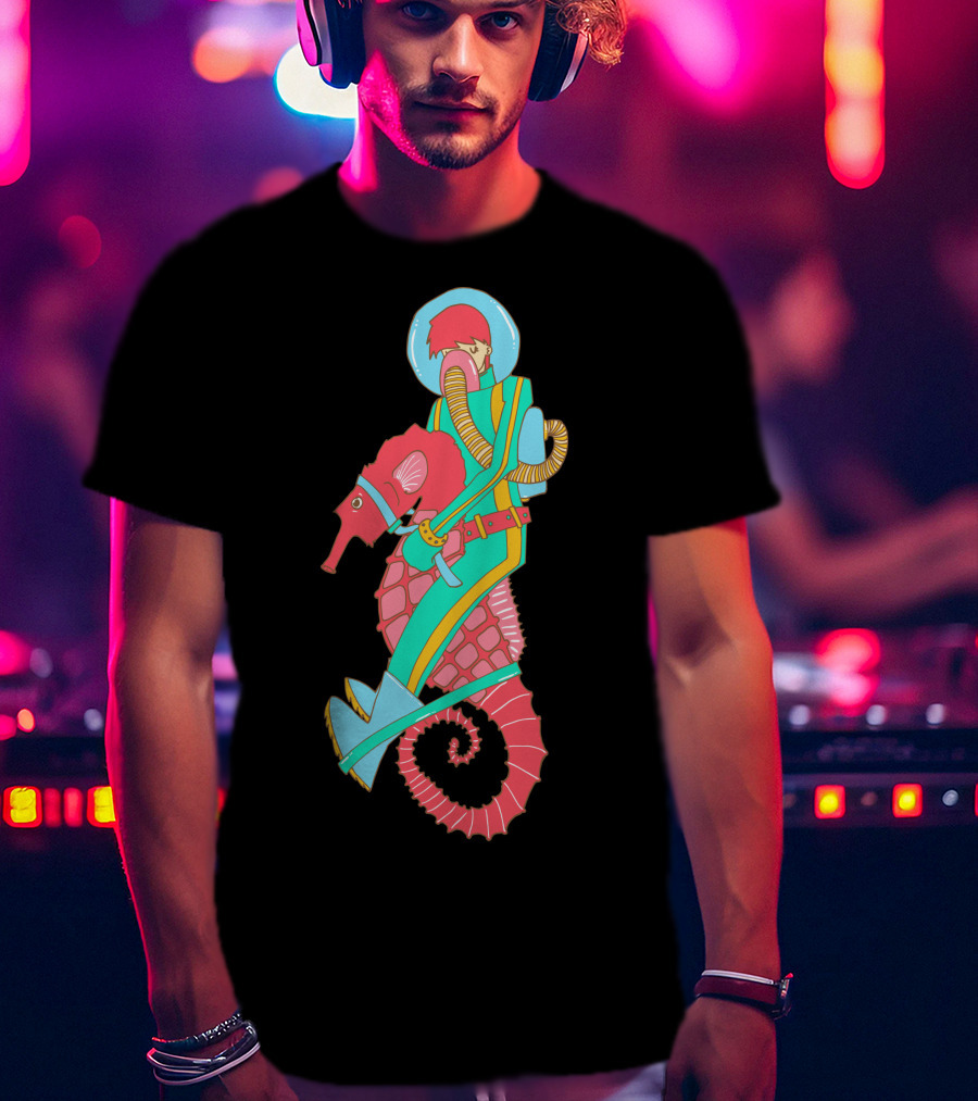 Riding The Seahorse Aqua Spacesuit Adventure T-Shirt