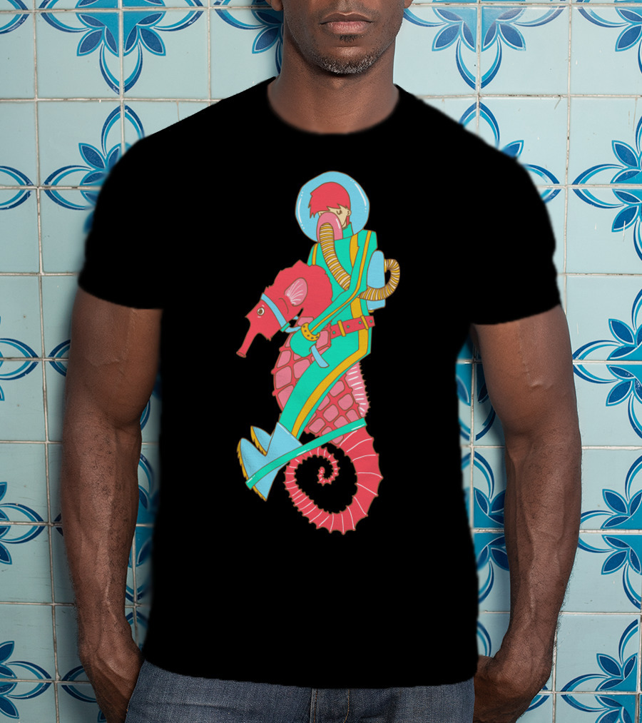 Riding The Seahorse Aqua Spacesuit Adventure T-Shirt