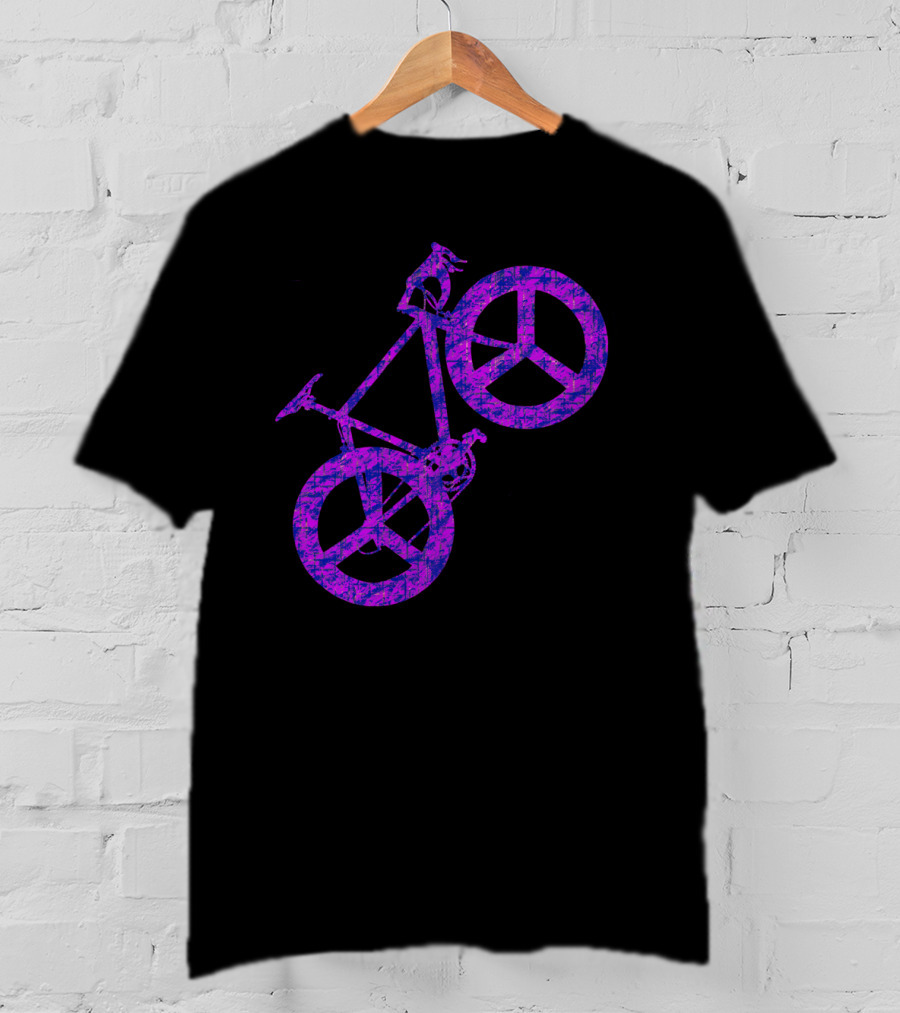 Purple Bicycle Peace Symbol Wheels T-Shirt
