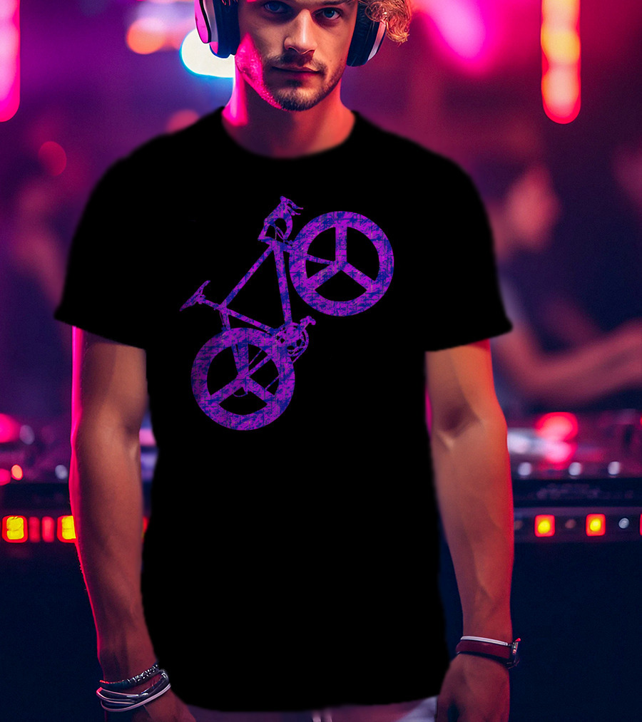 Purple Bicycle Peace Symbol Wheels T-Shirt