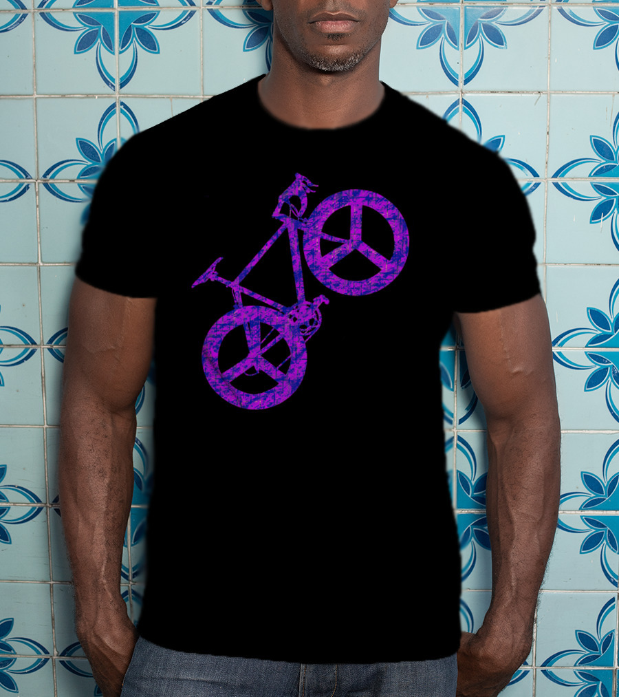Purple Bicycle Peace Symbol Wheels T-Shirt