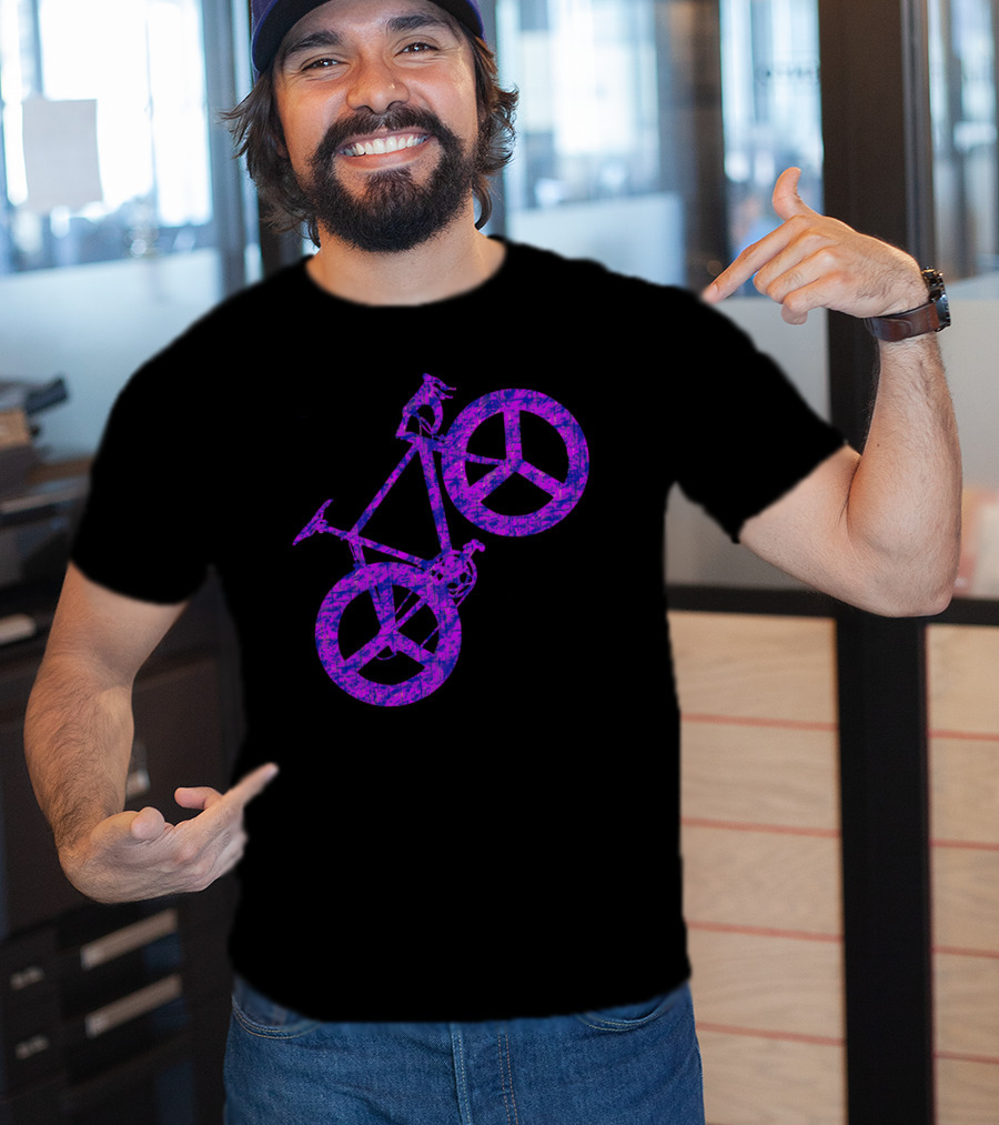Purple Bicycle Peace Symbol Wheels T-Shirt