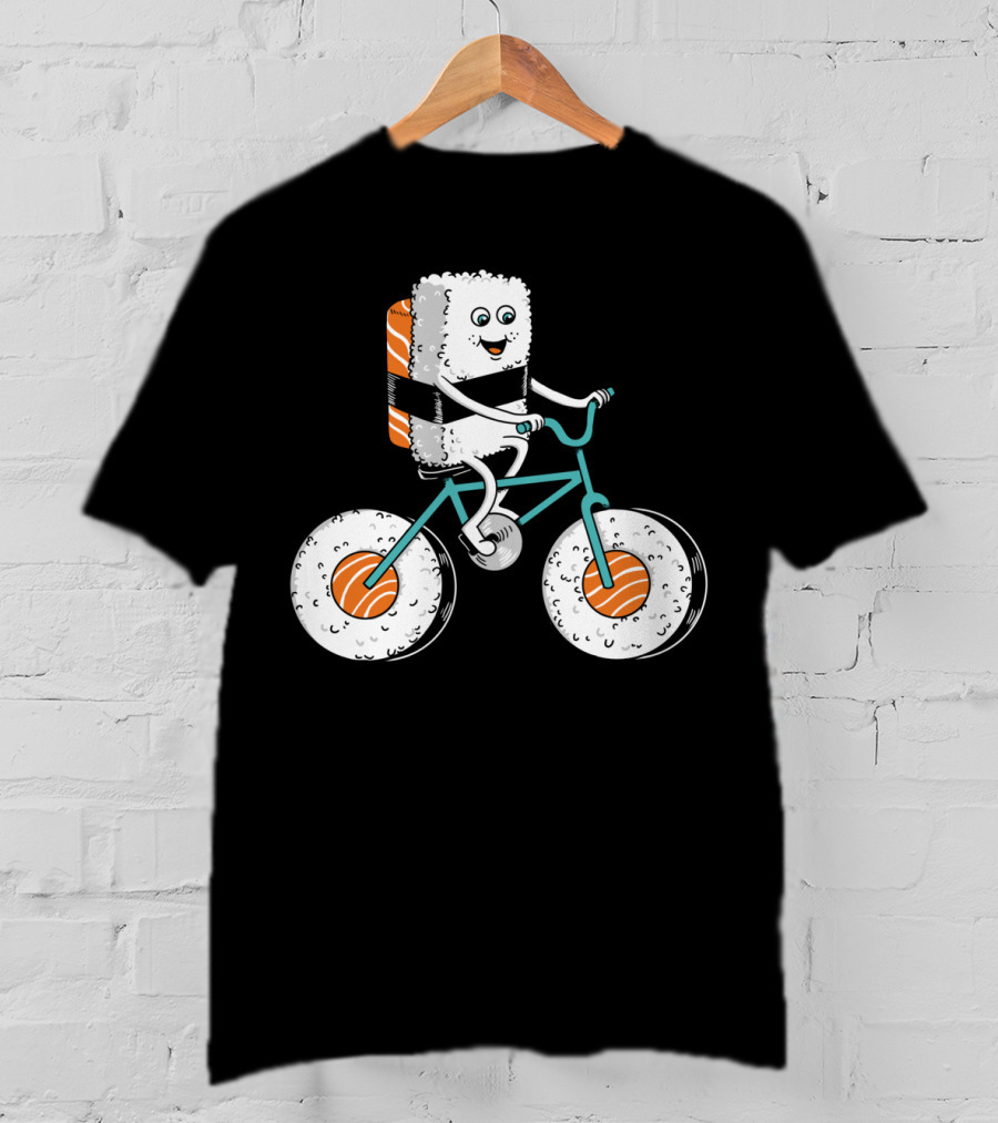 Sushi Roll On Bicycle With Sashimi Wheels T-Shirt