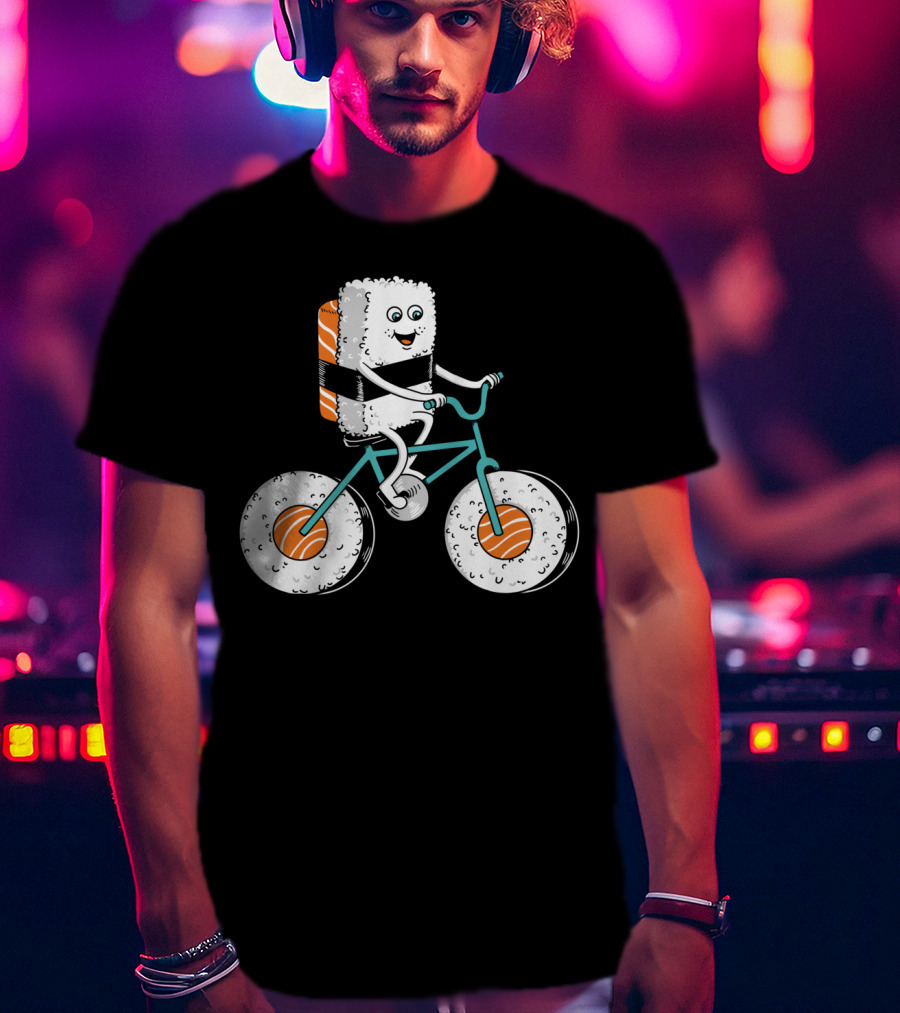 Sushi Roll On Bicycle With Sashimi Wheels T-Shirt