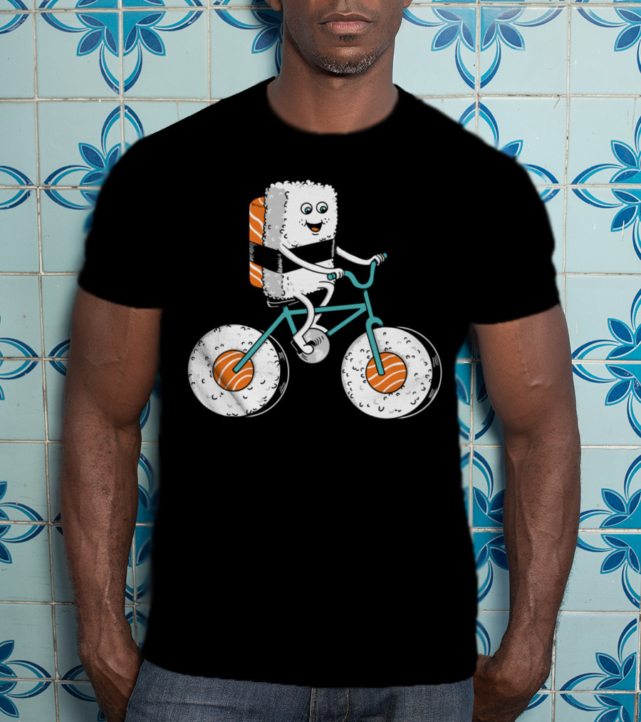 Sushi Roll On Bicycle With Sashimi Wheels T-Shirt