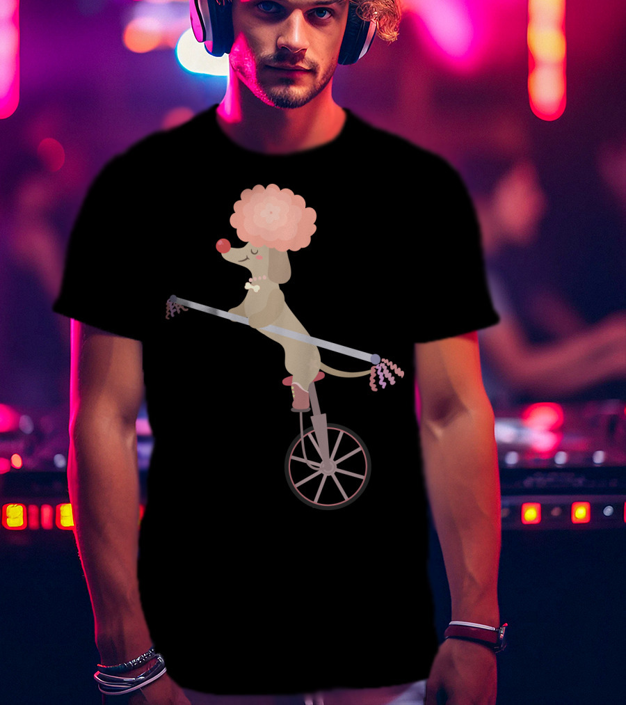 Unicycle Dog With Clown Wig And Red Nose Balancing On Wheel T-Shirt