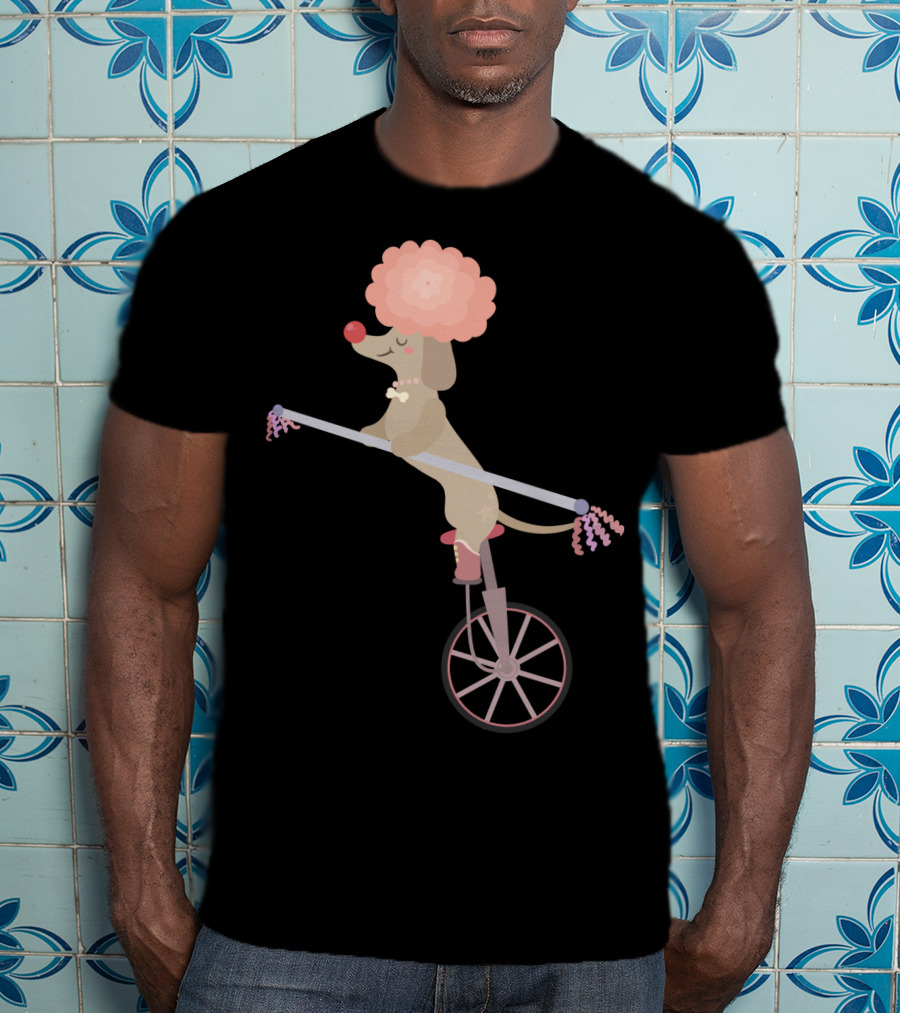 Unicycle Dog With Clown Wig And Red Nose Balancing On Wheel T-Shirt