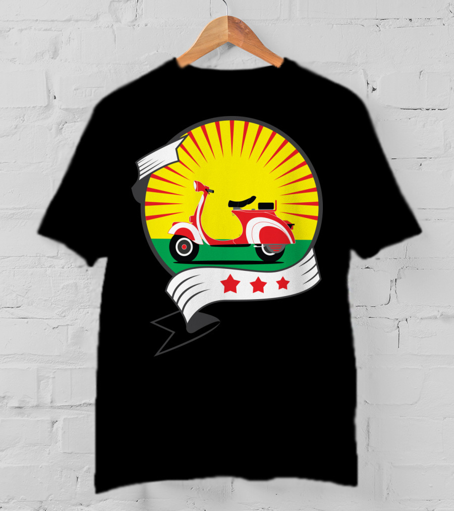 Vintage Red Scooter Sunburst Three Star Emblem T-Shirt