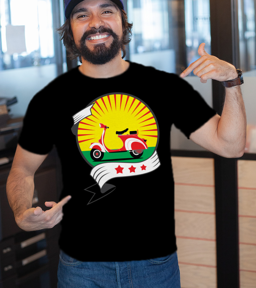Vintage Red Scooter Sunburst Three Star Emblem T-Shirt