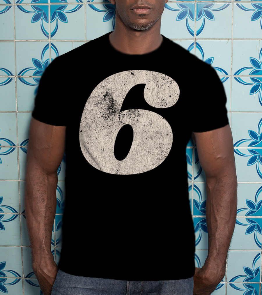 Vintagestyle Number 6 Distressed Retro Look T-Shirt
