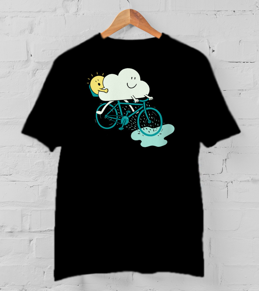 Weather Cycles Happy Sun And Cloud Riding Bicycle T-Shirt