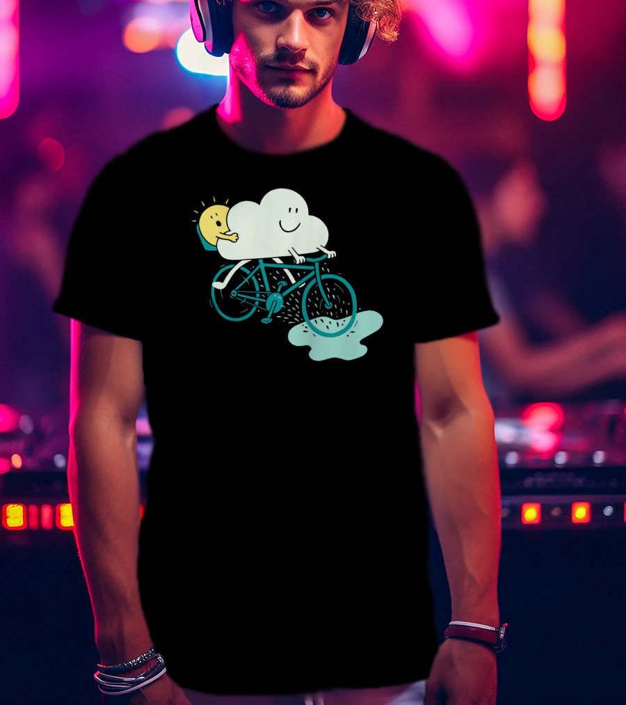 Weather Cycles Happy Sun And Cloud Riding Bicycle T-Shirt
