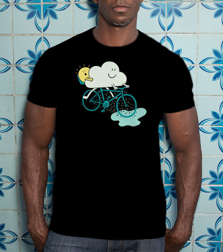 Weather Cycles Happy Sun And Cloud Riding Bicycle T-Shirt