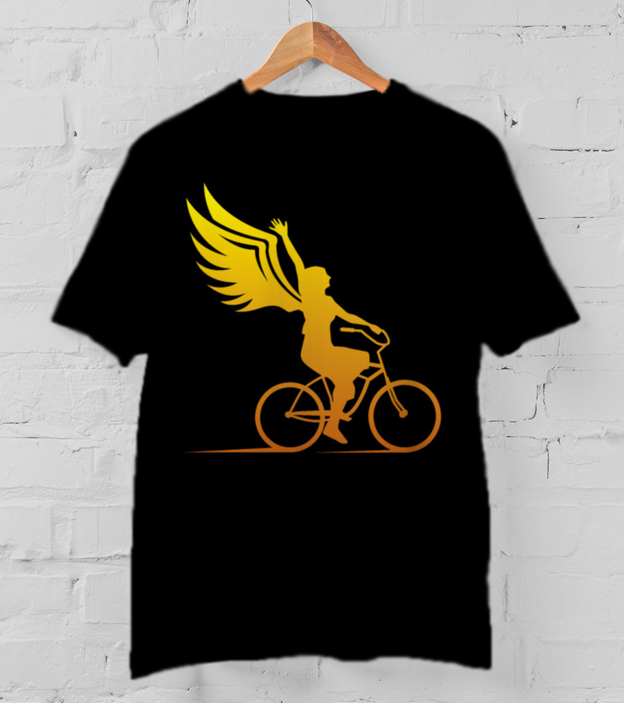 Women Riding Bike With Angel Wings T-Shirt