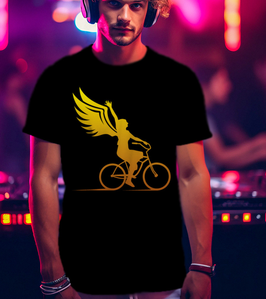 Women Riding Bike With Angel Wings T-Shirt