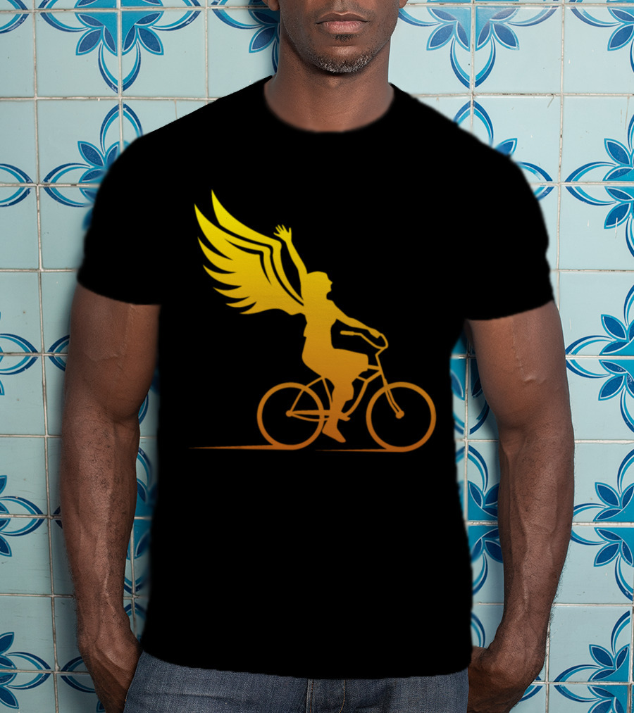Women Riding Bike With Angel Wings T-Shirt