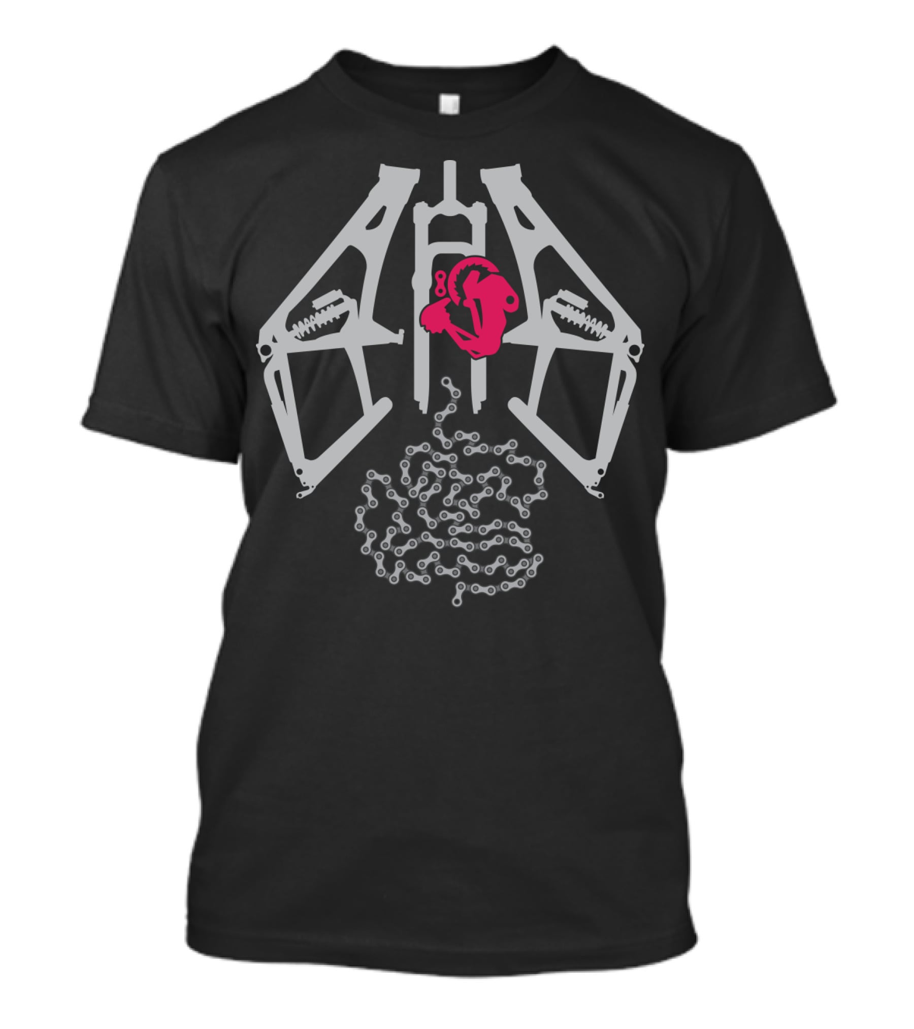 XRay MTB Suspension Anatomy With Cyclist And Bike Chain T-Shirt