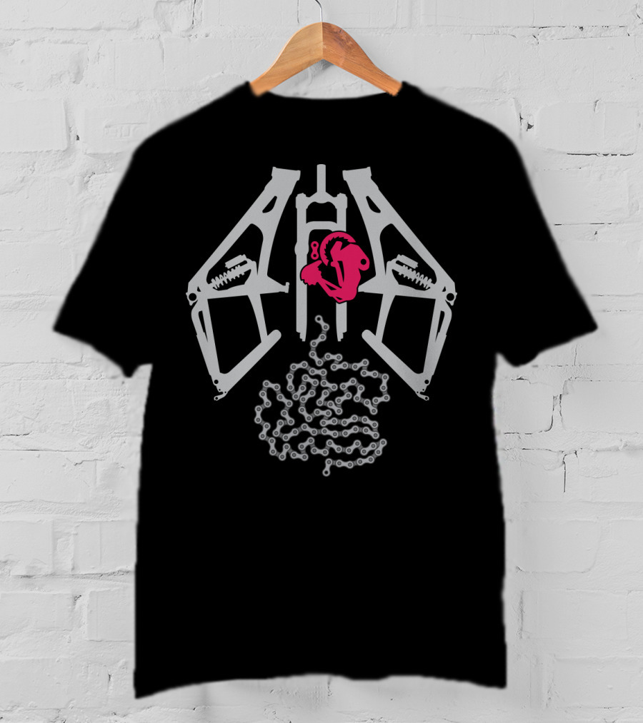 XRay MTB Suspension Anatomy With Cyclist And Bike Chain T-Shirt