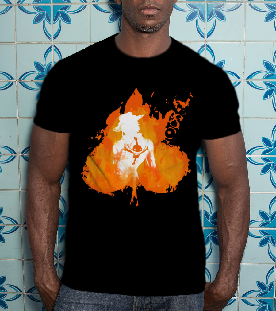 Ace One Piece Silhouette On Fire T-Shirt