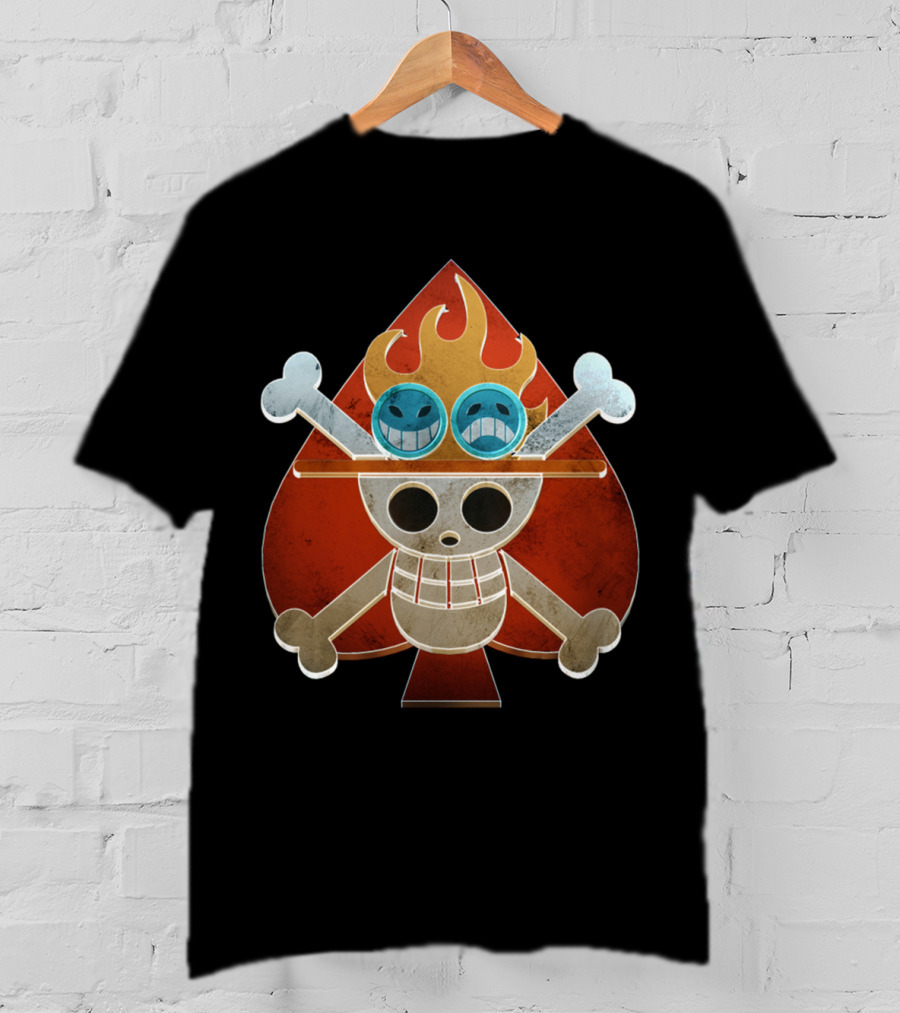 Ace One Piece Spade Pirates Jolly Roger Flame Hat T-Shirt