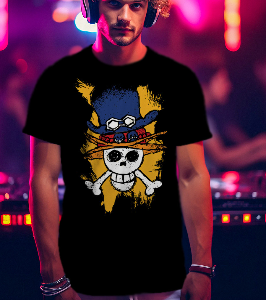 One Piece ASL Ace Sabo Luffy Skull And Pirate Hat T-Shirt