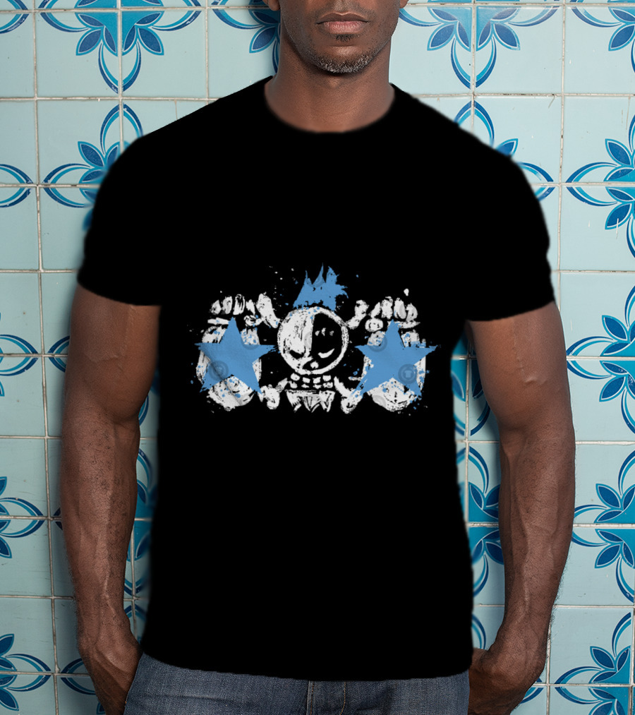 Franky Jolly Roger Skull With Blue Stars And Crown T-Shirt