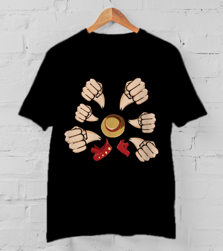 Gatling Gun Luffy Fists One Piece Anime Straw Hat T-Shirt