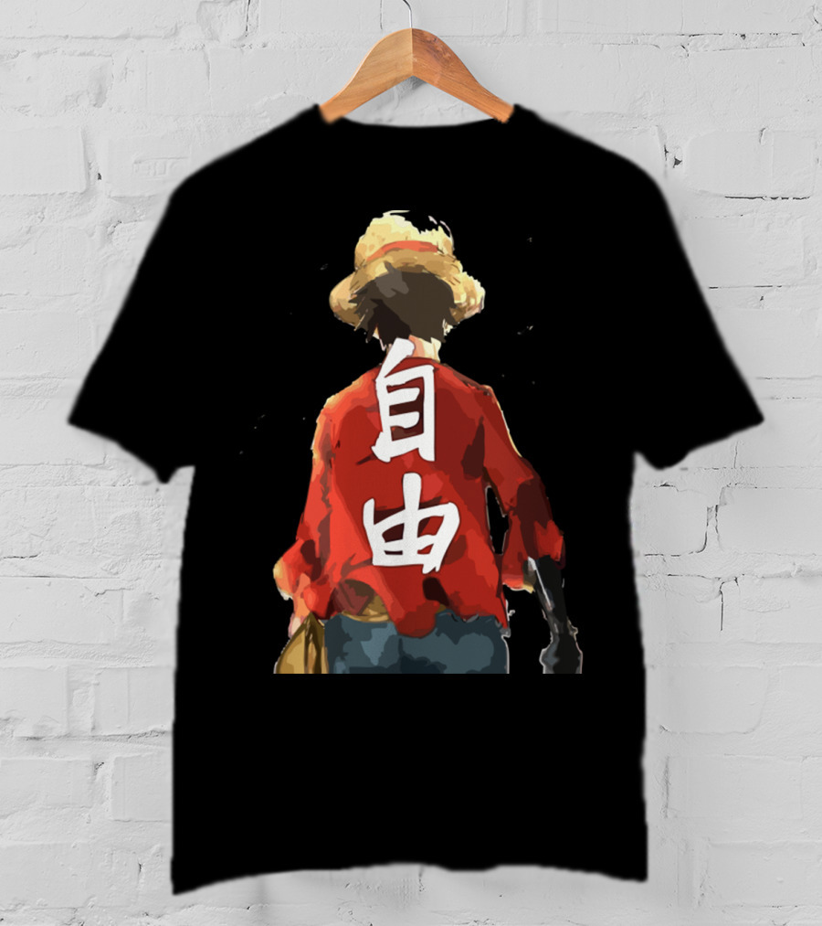 Luffy Back Freedom Kanji Straw Hat Red Shirt Iconic Anime Character T-Shirt