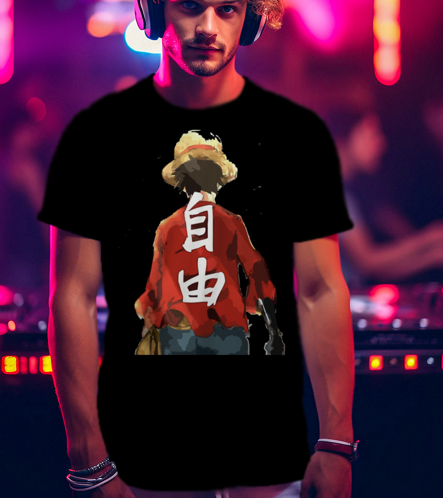 Luffy Back Freedom Kanji Straw Hat Red Shirt Iconic Anime Character T-Shirt