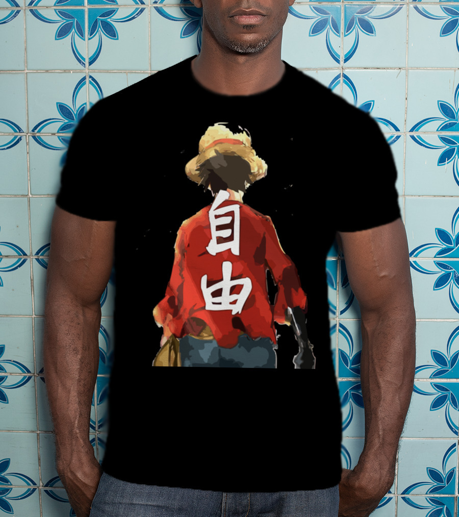 Luffy Back Freedom Kanji Straw Hat Red Shirt Iconic Anime Character T-Shirt