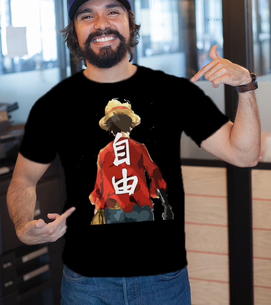 Luffy Back Freedom Kanji Straw Hat Red Shirt Iconic Anime Character T-Shirt