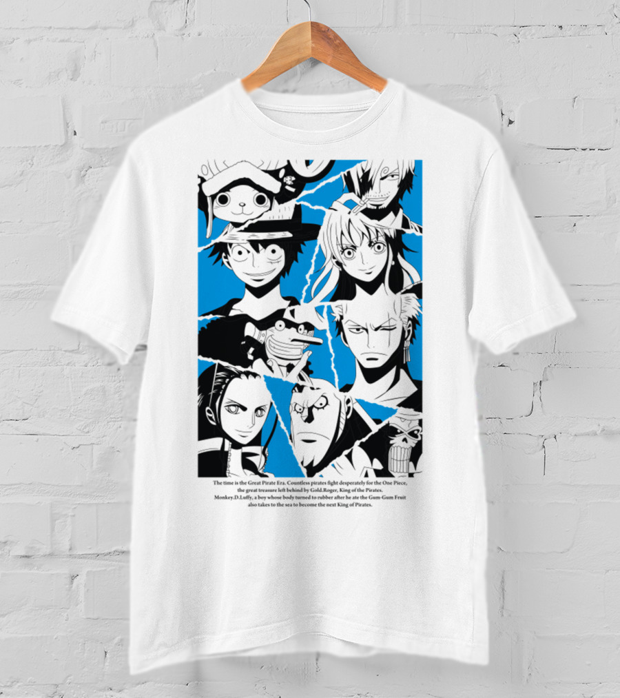 One Piece Straw Hat Pirates Blue Silhouette Montage T-Shirt