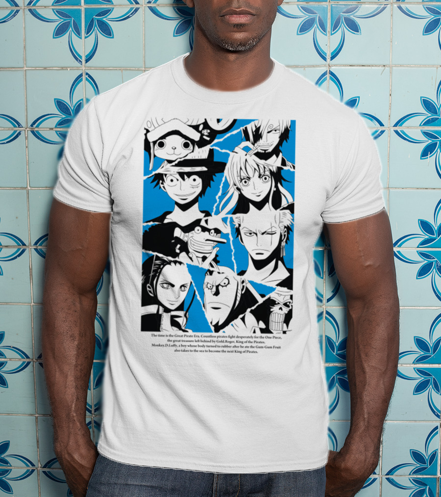 One Piece Straw Hat Pirates Blue Silhouette Montage T-Shirt