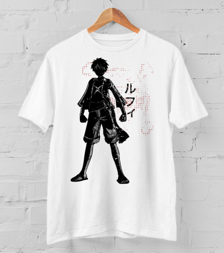 Crimson Luffy Anime Silhouette Kanji T-Shirt